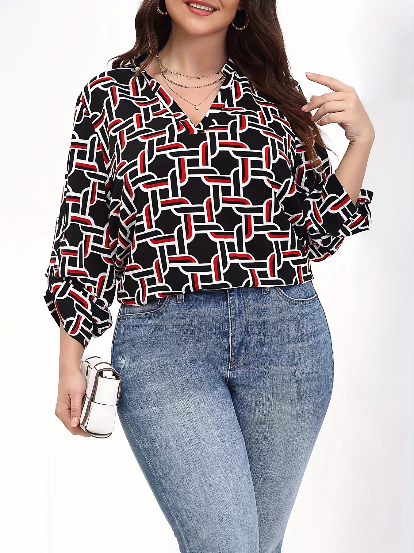 Allover Print Notched Neck Top