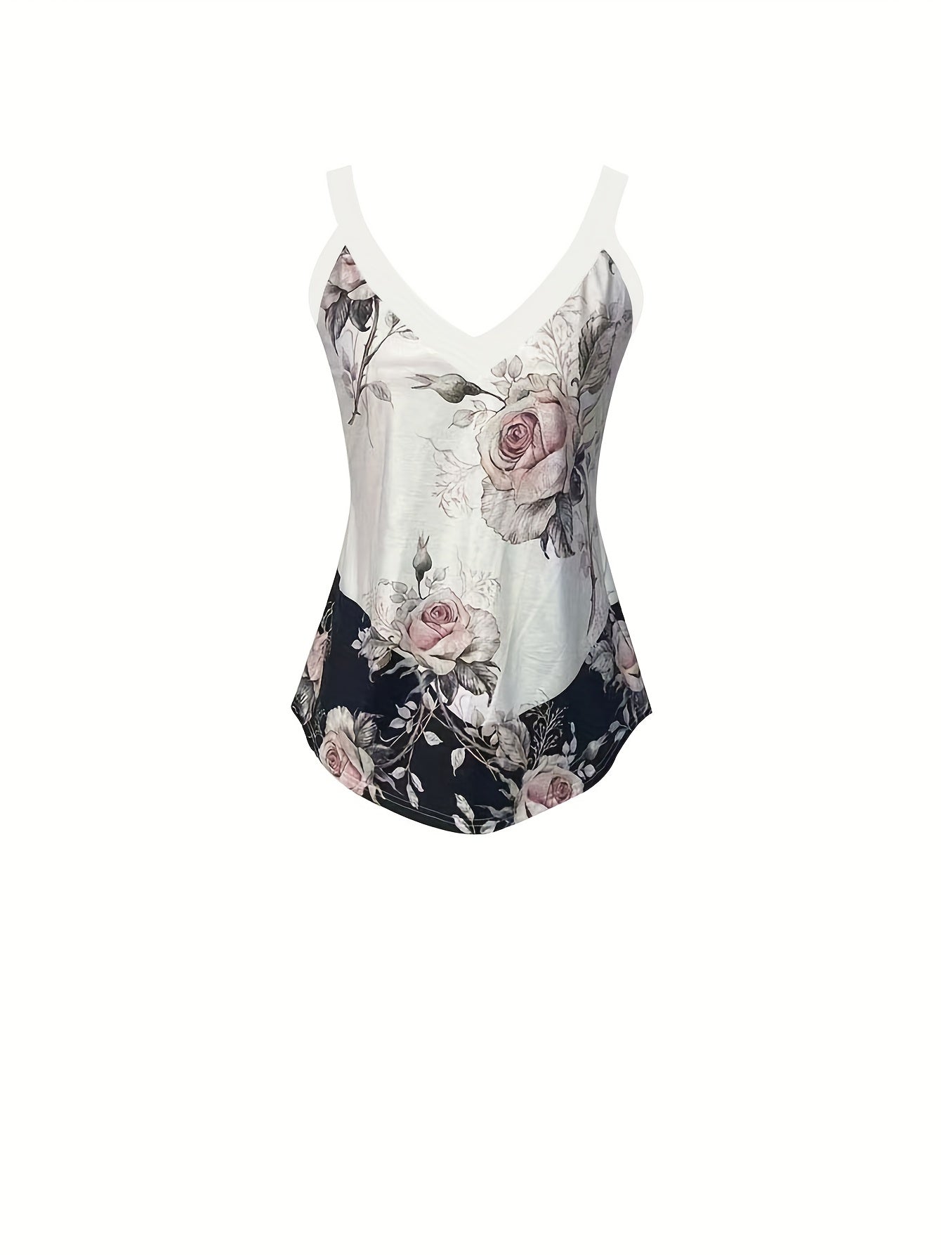 Floral Print V Neck Cami Top Sleeveless Summer Women's Clothing