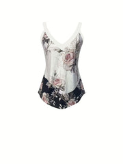 Floral Print V Neck Cami Top Sleeveless Summer Women's Clothing
