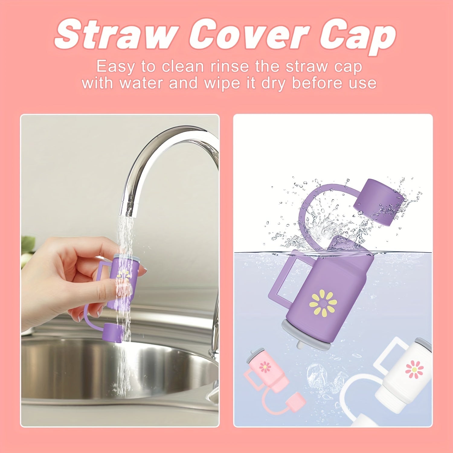 4pcs Straw Topper Initial Charm - Reusable Silicone Straw Cap, 1.02cm Straws