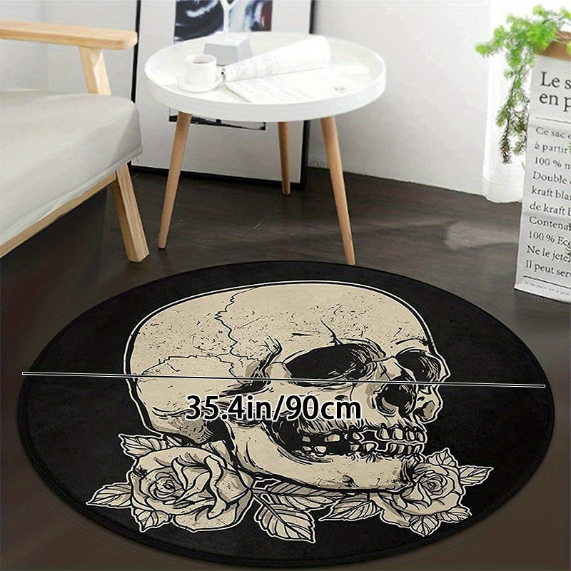 Halloween Skull Rug Round Non-Slip Floor Mat Floral Area Rugs Washable Carpet