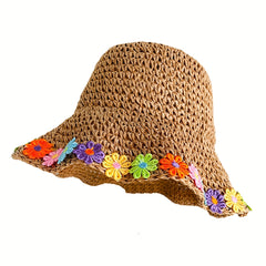 Crochet Bucket Hat Straw Basin Hat Summer Floppy Sun Hats