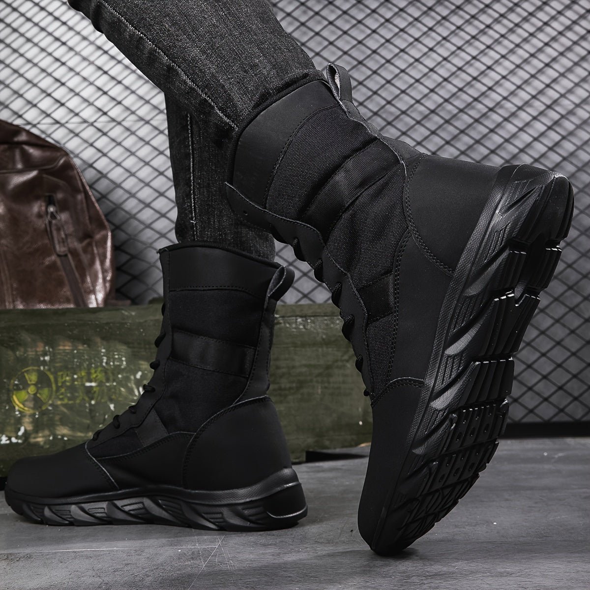 Men's Solid High Top Tactical Work Boots for Outdoor Hiking