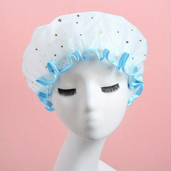 Star Print Reusable Shower Cap Double Layer Waterproof Soft Comfortable Bath Cap