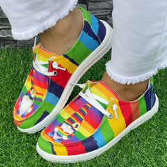 Rainbow Strip Dwarf Pattern Flat Shoes Women's Lightweight Casual Shoes