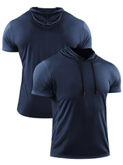 Men's Casual Sports Shirt Quick Dry Hooded Short Sleeve Top