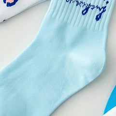 Heart & Letter Print Sports Socks, Women's Stockings