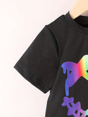 Boys Smile Face Graphic Print T-shirt & Shorts Set, Summer Kids Clothing