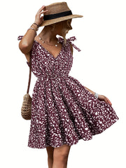 Floral Print V Neck Strappy Dress Sleeveless Casual Dress