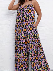 Floral Print V Neck Cami Jumpsuit With Pockets