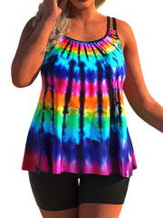 Rainbow Tie Dye Tankini Set Women's Cami Top & Shorts Swimsuit