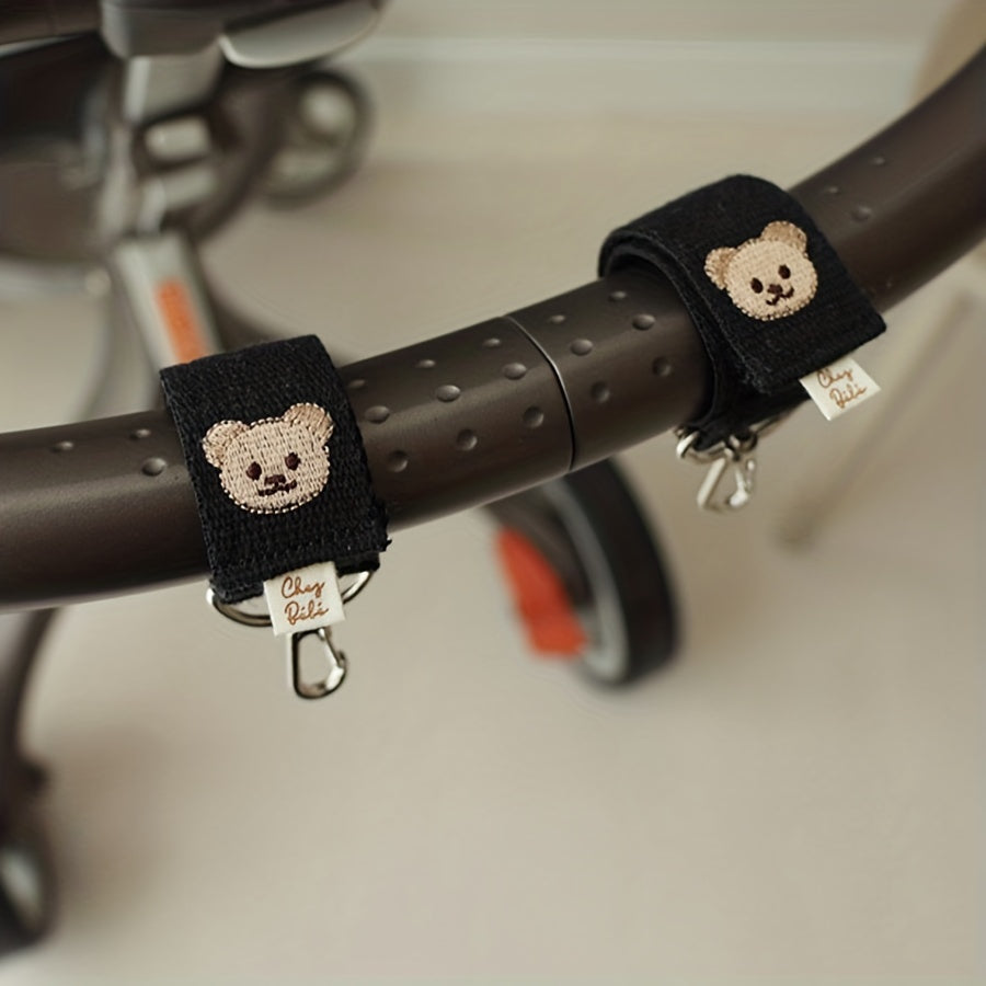 2-Piece Baby Car Hook Embroidered Bear Hanging Stroller Pendant