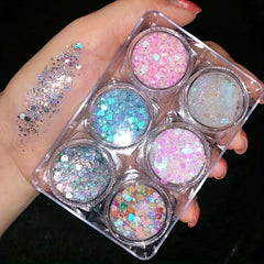 6pcs Glitter Gel Body Face Makeup Holographic Chunky Glitter Eyeshadow