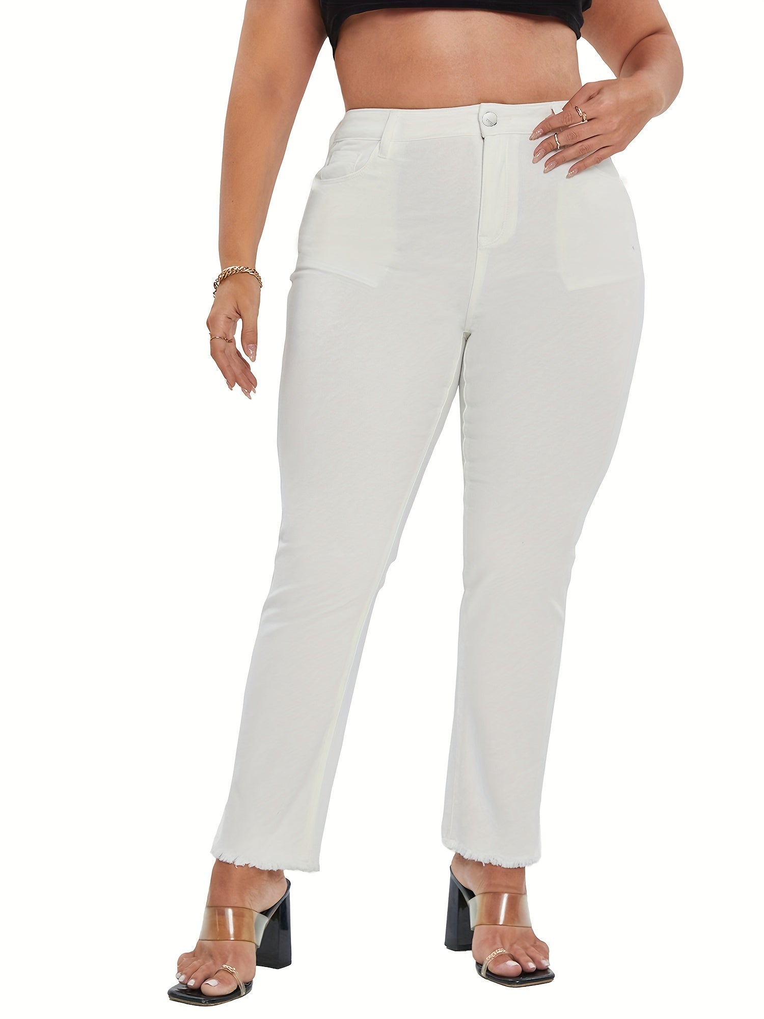 High Rise Fringe Trim Jeans