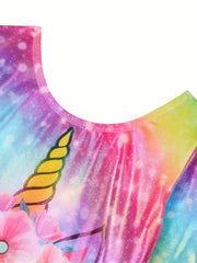 Girls Unicorn Tie Dye Long Sleeve Gymnastics Suit
