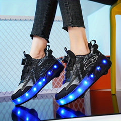 Girl's LED Roller Shoes w/ Rotating Buckle & Wheels