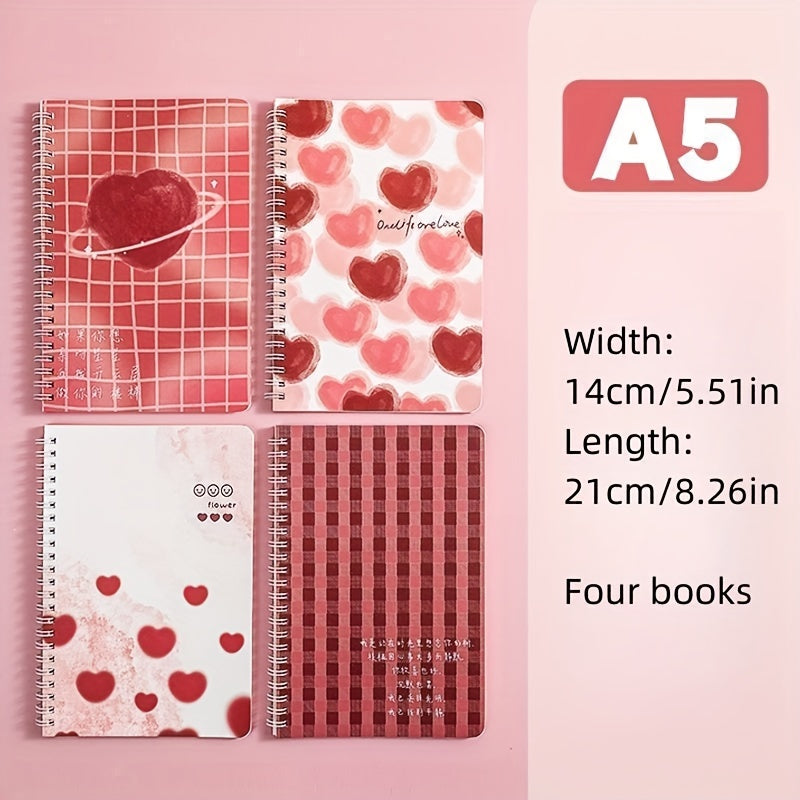 4pcs set Student A5 Coil Book Set Flower Journal Notepad Notebook