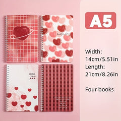4pcs set Student A5 Coil Book Set Flower Journal Notepad Notebook