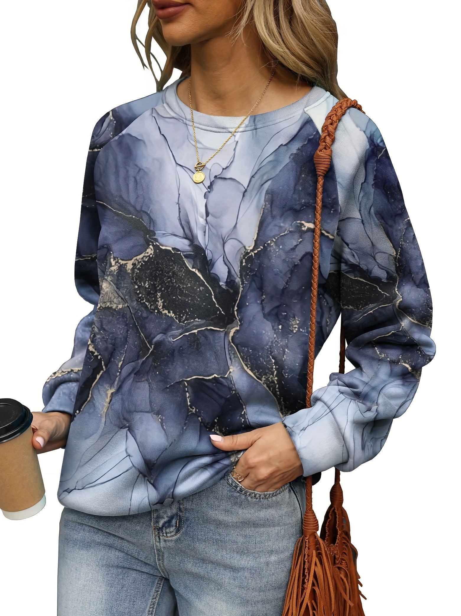 Floral Print Pullover Sweatshirt Long Sleeve Crew Neck Casual Spring Fall Women