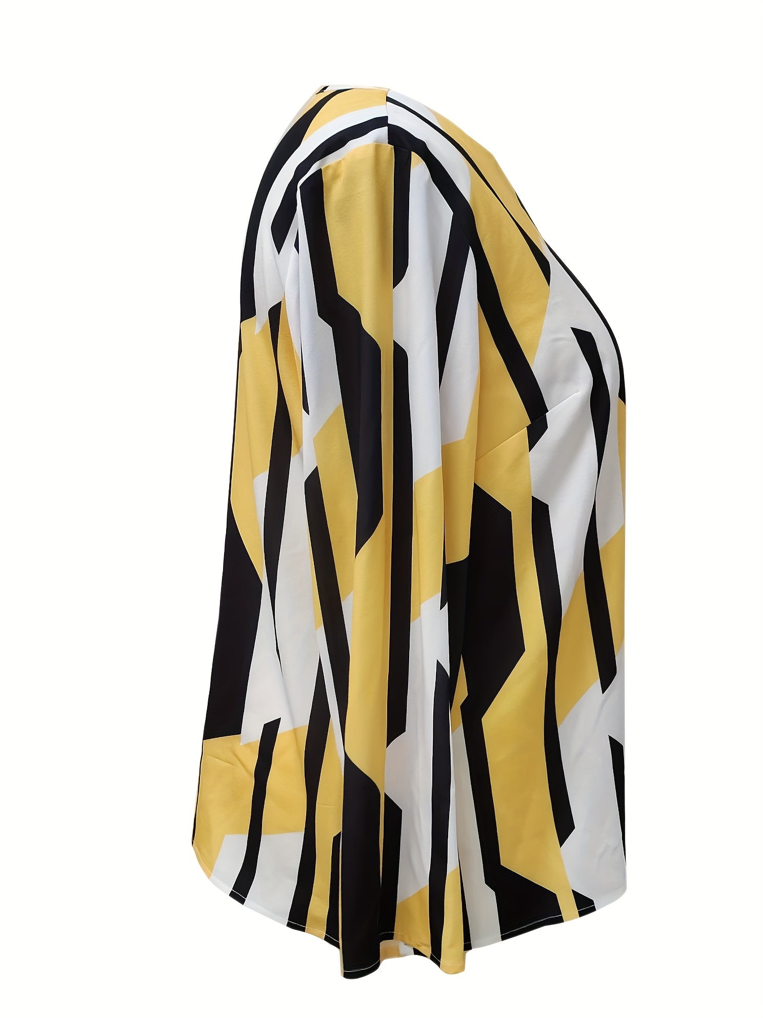 Colorblock Geo Print Notched Neck Top
