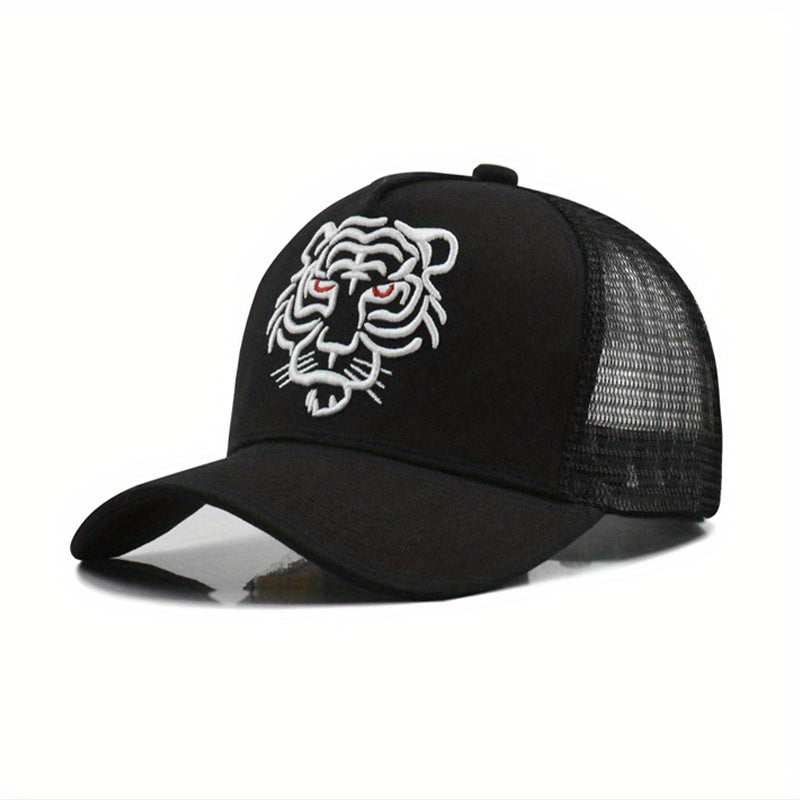 Tiger Head Embroidered Baseball Cap Animal Mesh Trucker Hat
