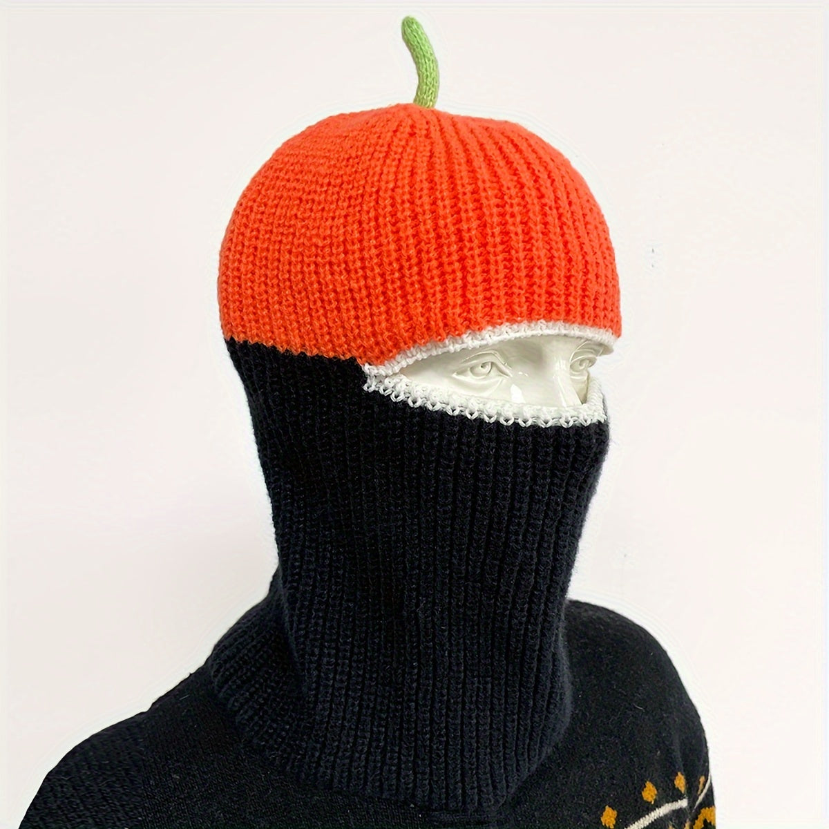 Unisex Warm Pumpkin Mask & Woolen Knitted Hat