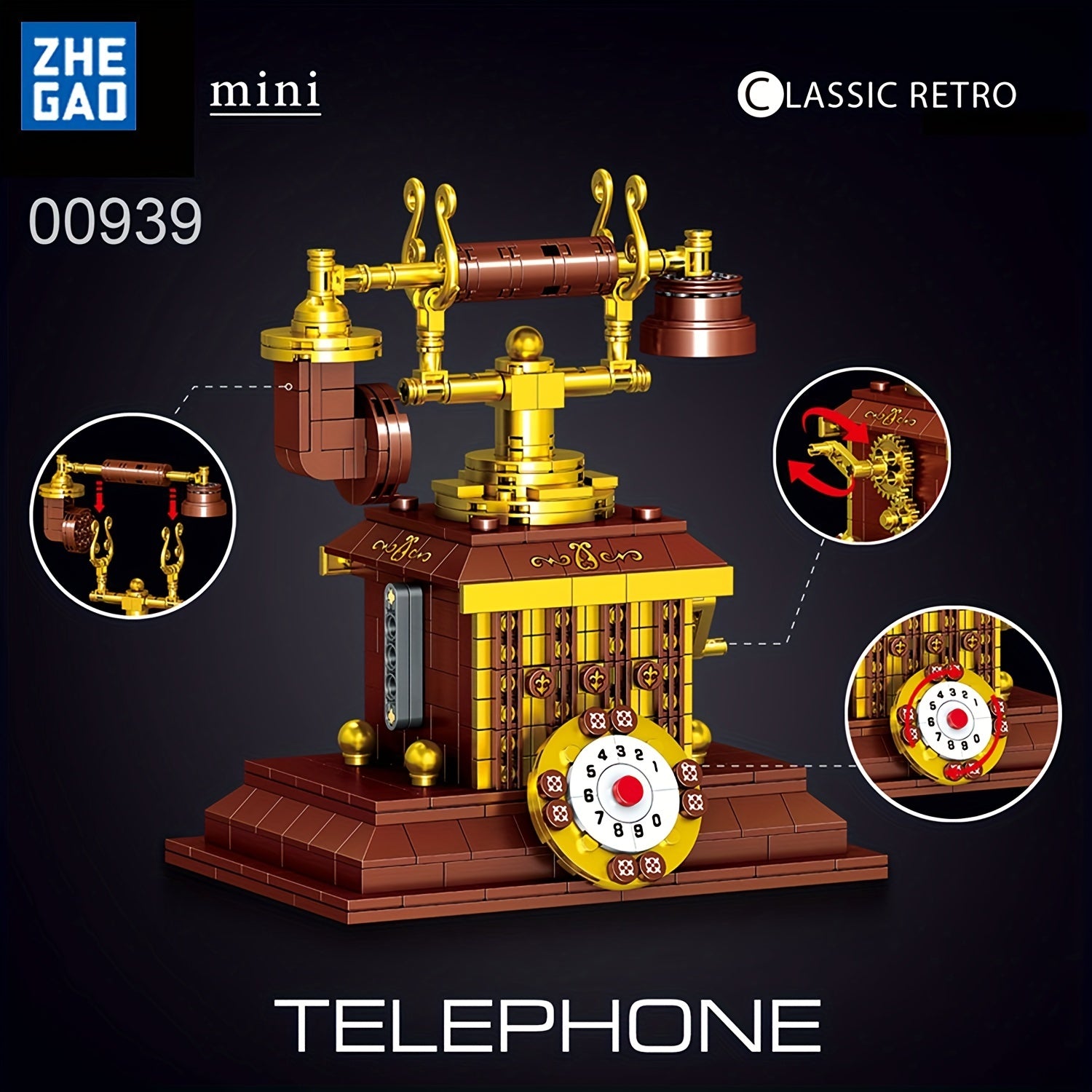 ZHEGAO 410PCS Retro Building Blocks Phone Machine Assembly Toys