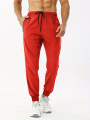 Men's Letter Print Joggers Zipper Pockets Athletic Sweatpants