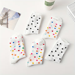5 Pairs Polka Dot Socks Mid Tube Women's Stockings