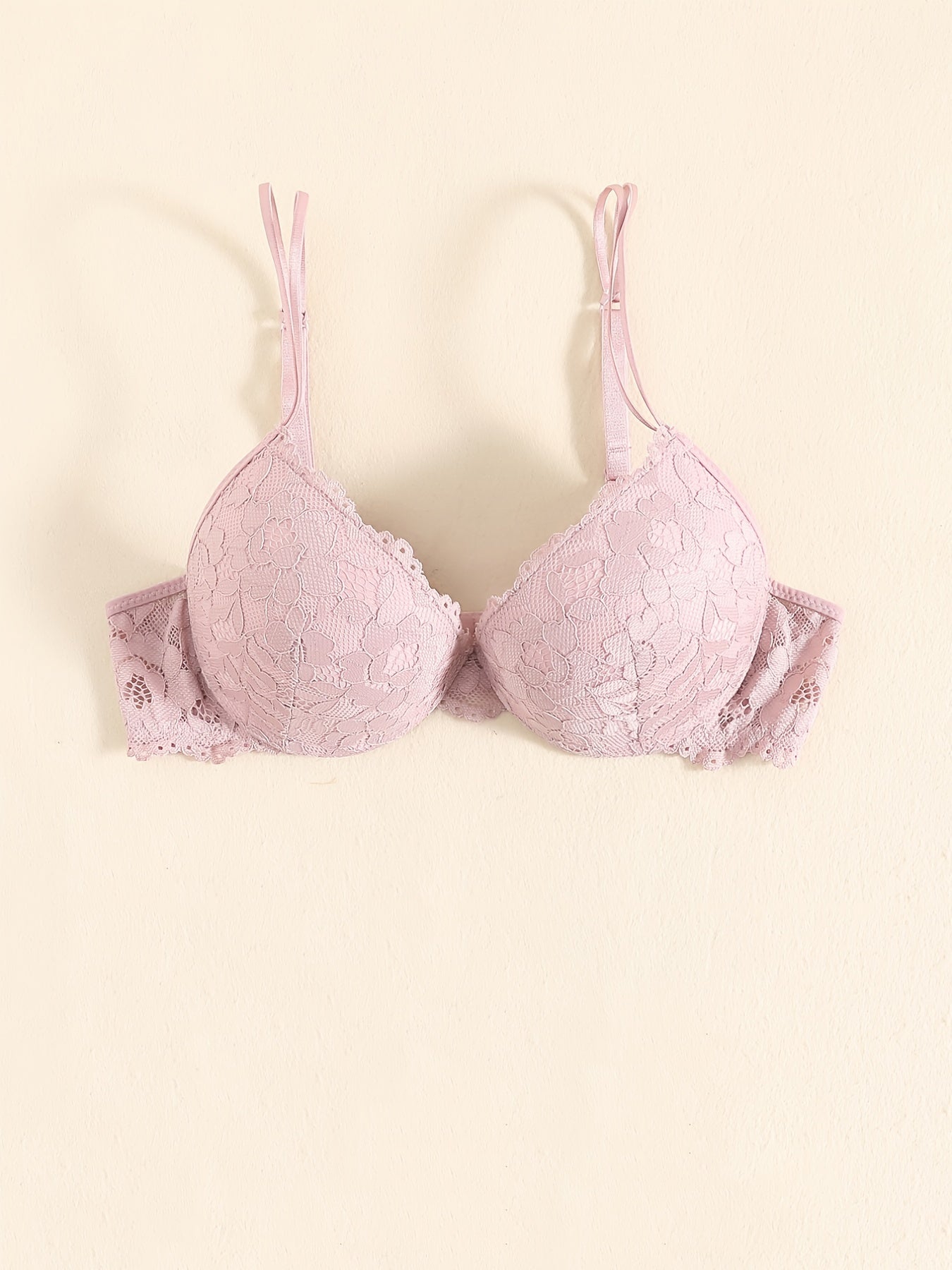 Lace Jacquard Push Up Bra Double Strap Thick Cup