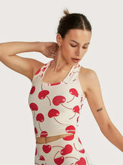 Cherry Print Sports Tank Top Moisture Wicking Yoga Fitness Running