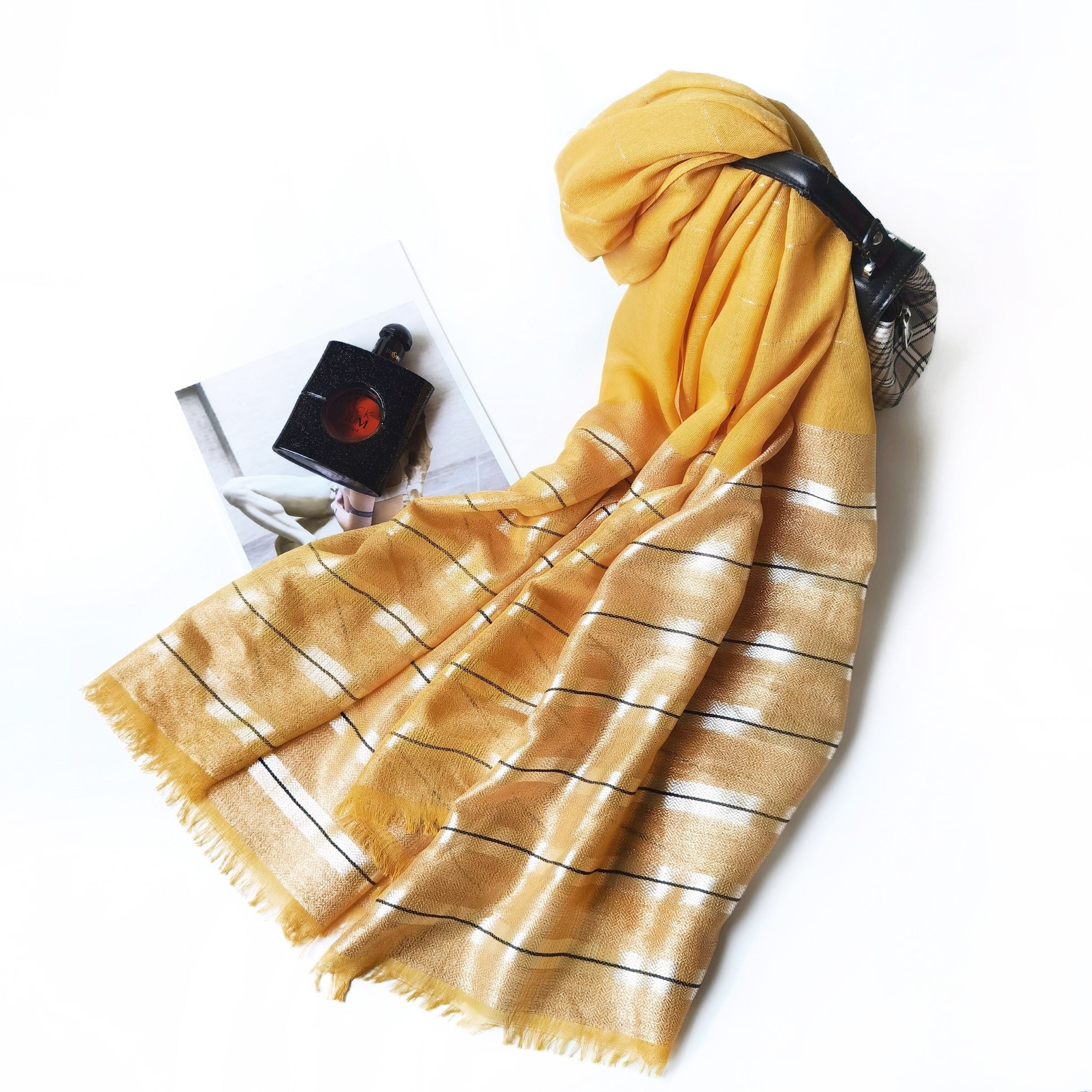 Arab Yarn Fringed Scarf Silky Shawl Lightweight Shawl Wrap