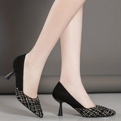 Women's Plaid Stiletto Heels Point Toe Work Pumps