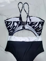 Colorblock Tie Dye Cutout One Piece Swimsuit