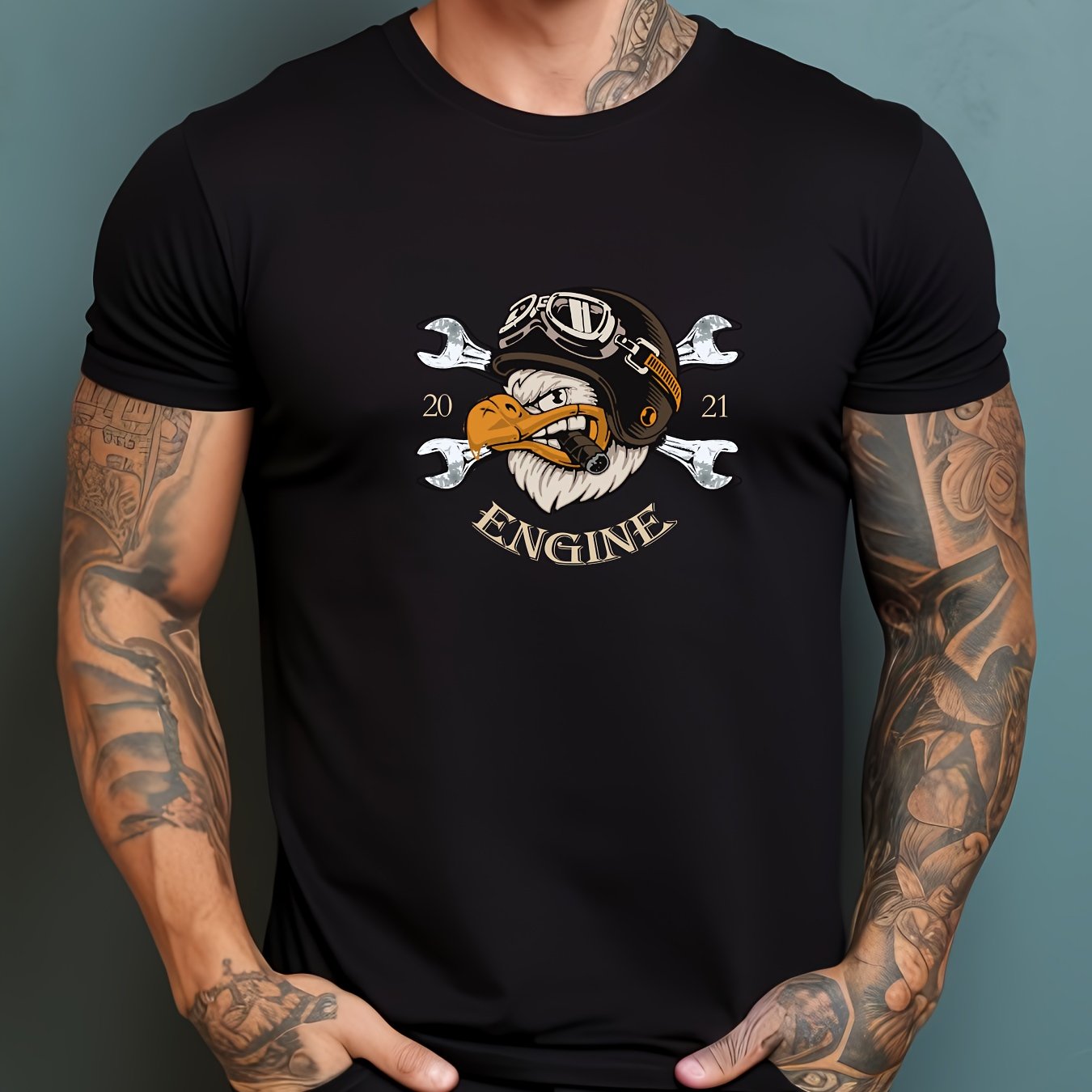 Eagle Pilot Print Men's Graphic Crew Neck T shirt for Summer