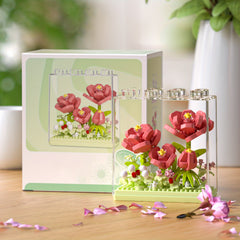 Flower Building Blocks Set DIY Craft Flower Bouquet Kit with Acrylic Case