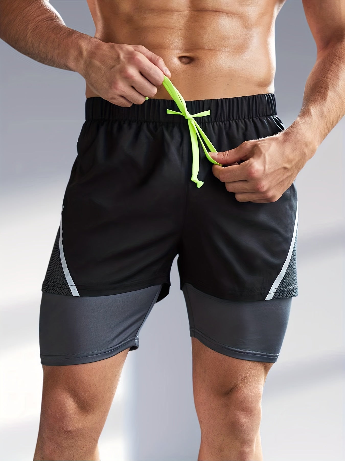 Men's Double Layer Sports Shorts With Zipper Pocket - Summer Workout Gear