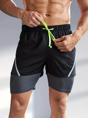 Men's Double Layer Sports Shorts With Zipper Pocket - Summer Workout Gear
