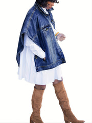 Drop Shoulder Denim Jackets Flap Pockets Lapel Women's Denim Clothing