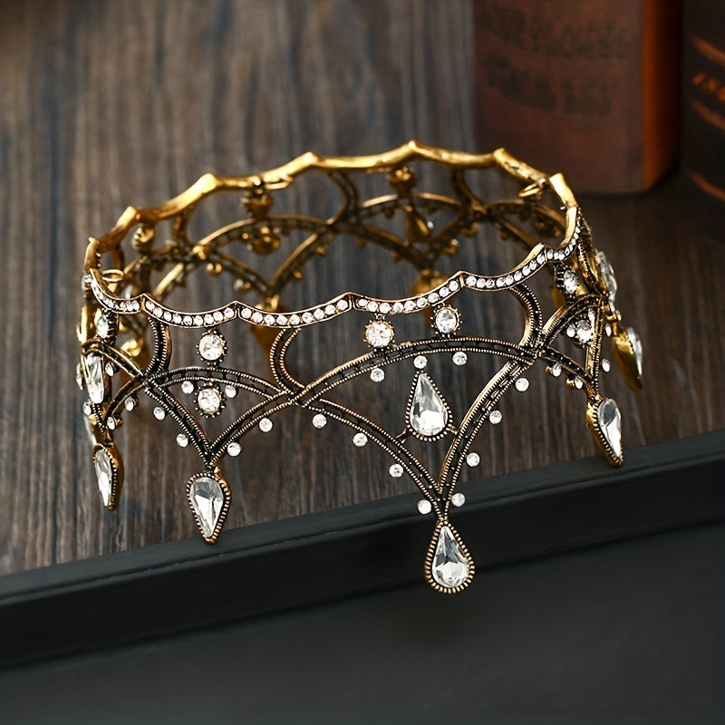 Baroque Round Rhinestone Crown Hairband Headband for Party Wedding