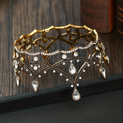 Baroque Round Rhinestone Crown Hairband Headband for Party Wedding