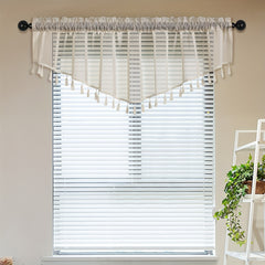 Japanese Linen Short Valance Curtain V-shaped with Tassel Rod Pocket