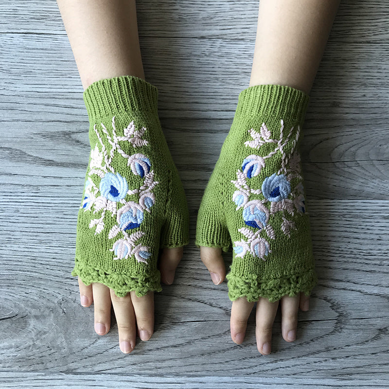 Floral Crocheted Gloves Flower Arm Warmers Knitted Gloves For Women Winter Long
