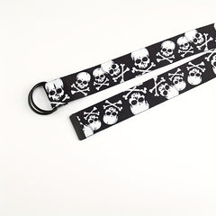 Skull Head Double Loop Buckle Canvas Belt for Men