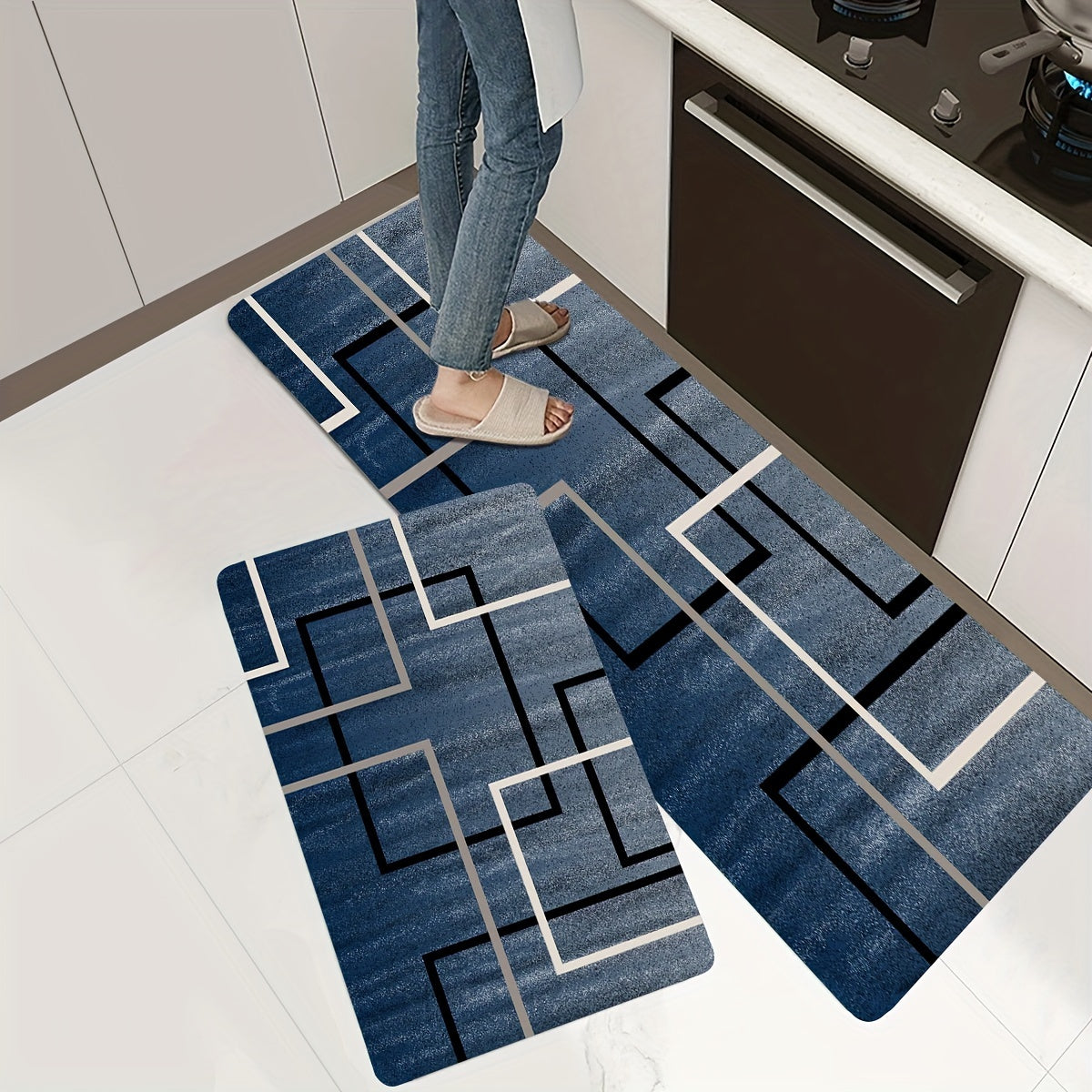 Geometric Anti-Fatigue Kitchen Mat, Non-Slip Foam Absorbent Bath Mat