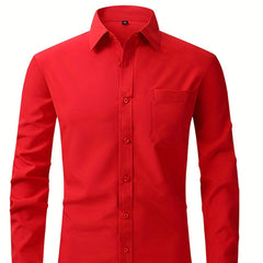 Men's Formal Button Up Shirt w/ Chest Pocket Spring/Fall Business Occasion