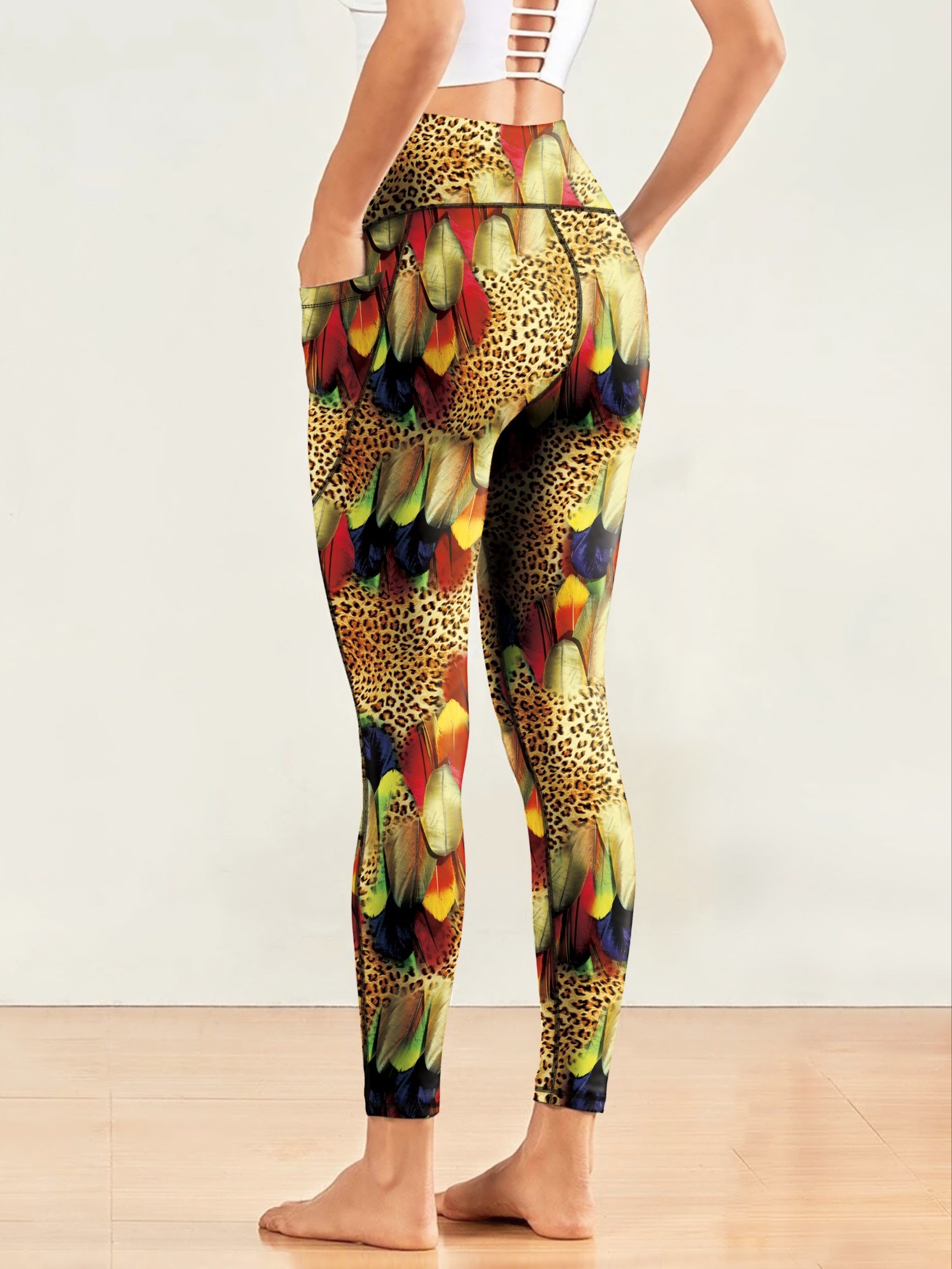 Print Yoga Pants Slim Fit High Stretch With Pocket Workout Leggings