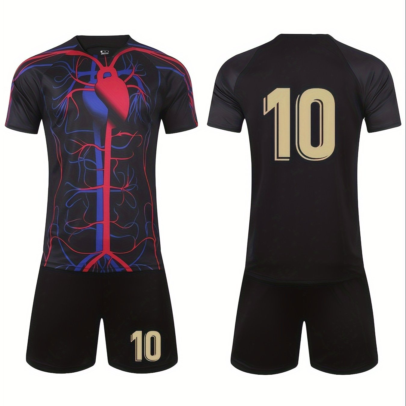 Boys 10 Sports Football Training Outfit Heart Print Breathable Quick Drying Set