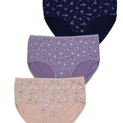 3 Pack Plus Size Boho Panties Set Women's Plus Soft Ditsy Floral Print