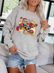 Funny Skull Print Pullover Sweatshirt Long Sleeve Casual Winter Wear